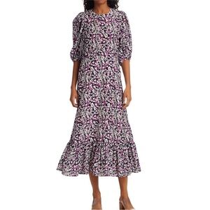 Sea New York Borealis Dress Puff Sleeve Ruffled Hem Purple White size 2